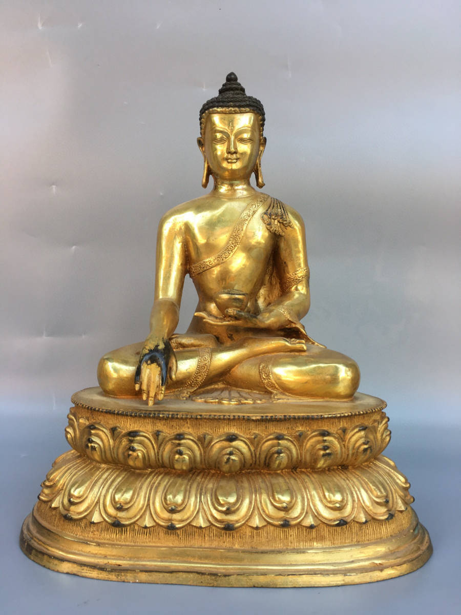 仁】『清・仏教古美術・古銅彫・塗金・釋迦牟尼像』極細工 古賞物 中国 ...