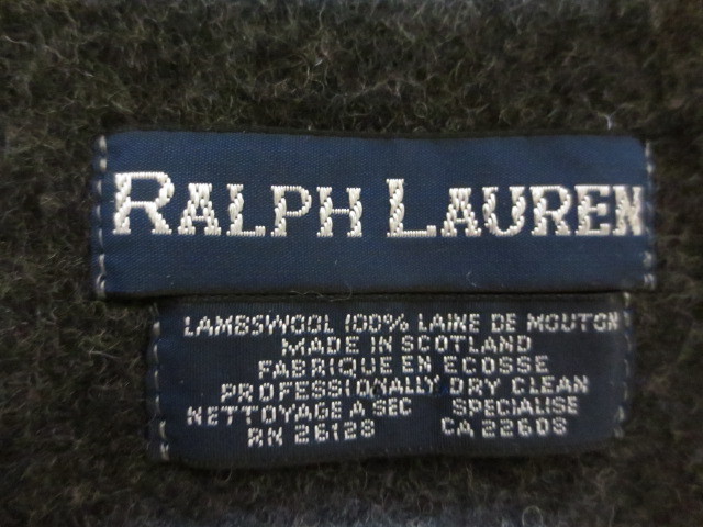 RALPH LAUREN MADE IN SCOTLAND　ラルフローレン　ししゅうロゴ入り　ウールマフラー　チャコールグレー系　スコットランド製_画像4