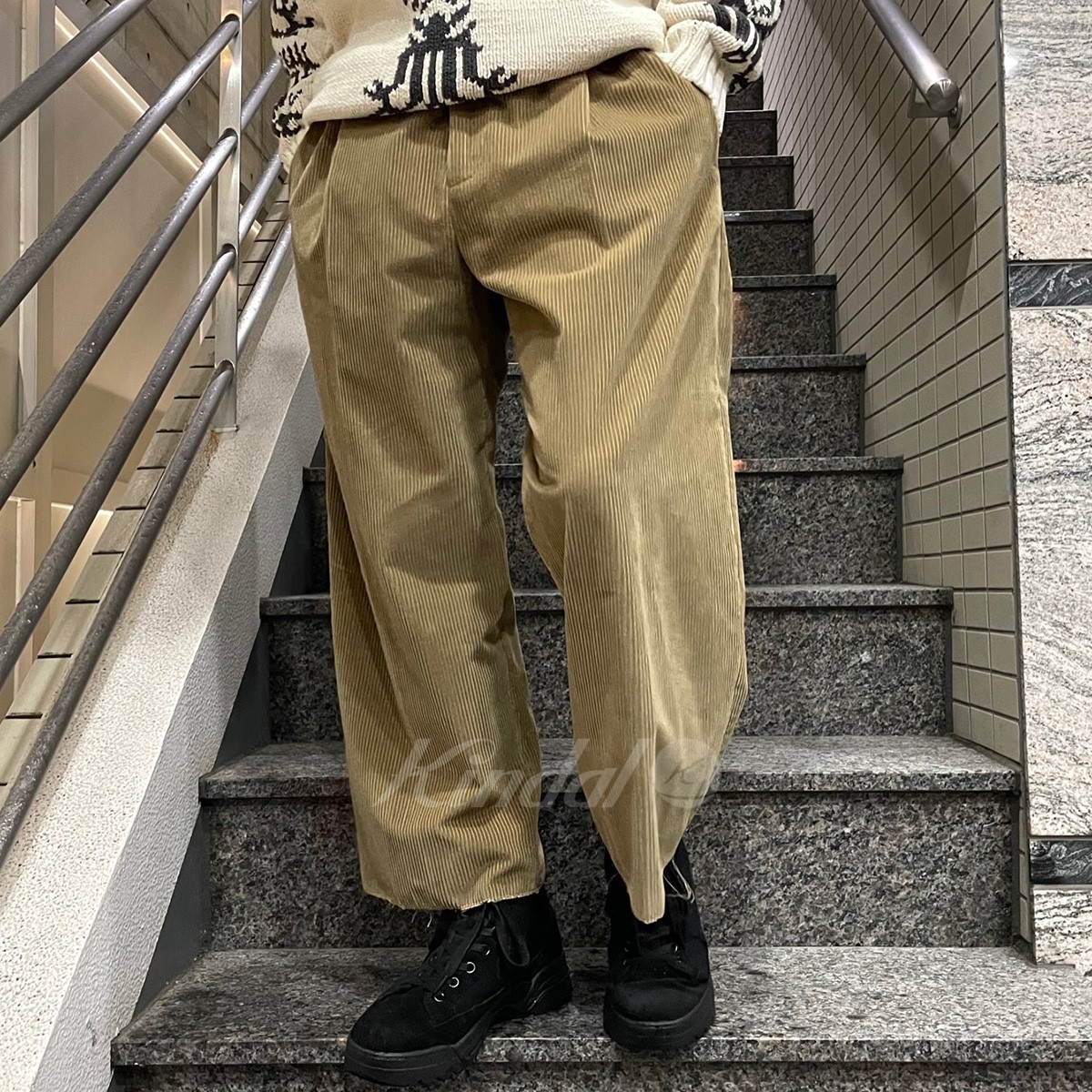 ヨウジヤマモト 2タック コーデュロイ ワイドスラックス ブラウン 茶 L-