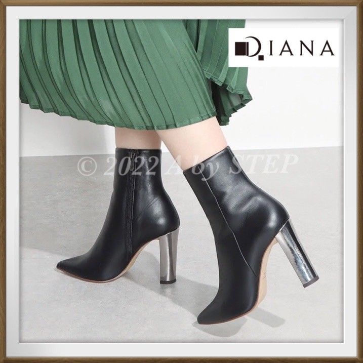 ダイアナ DIANA レザー ジップ付 ショートブーツ アーモンドトゥ