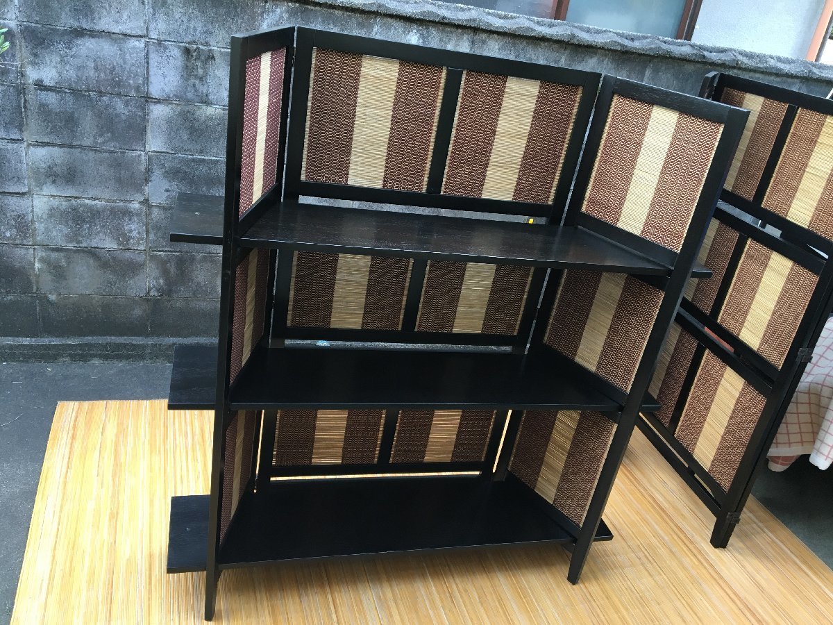 ②【500円配達~】H150㎝ アジアン 和風 パーティション 衝立 3段