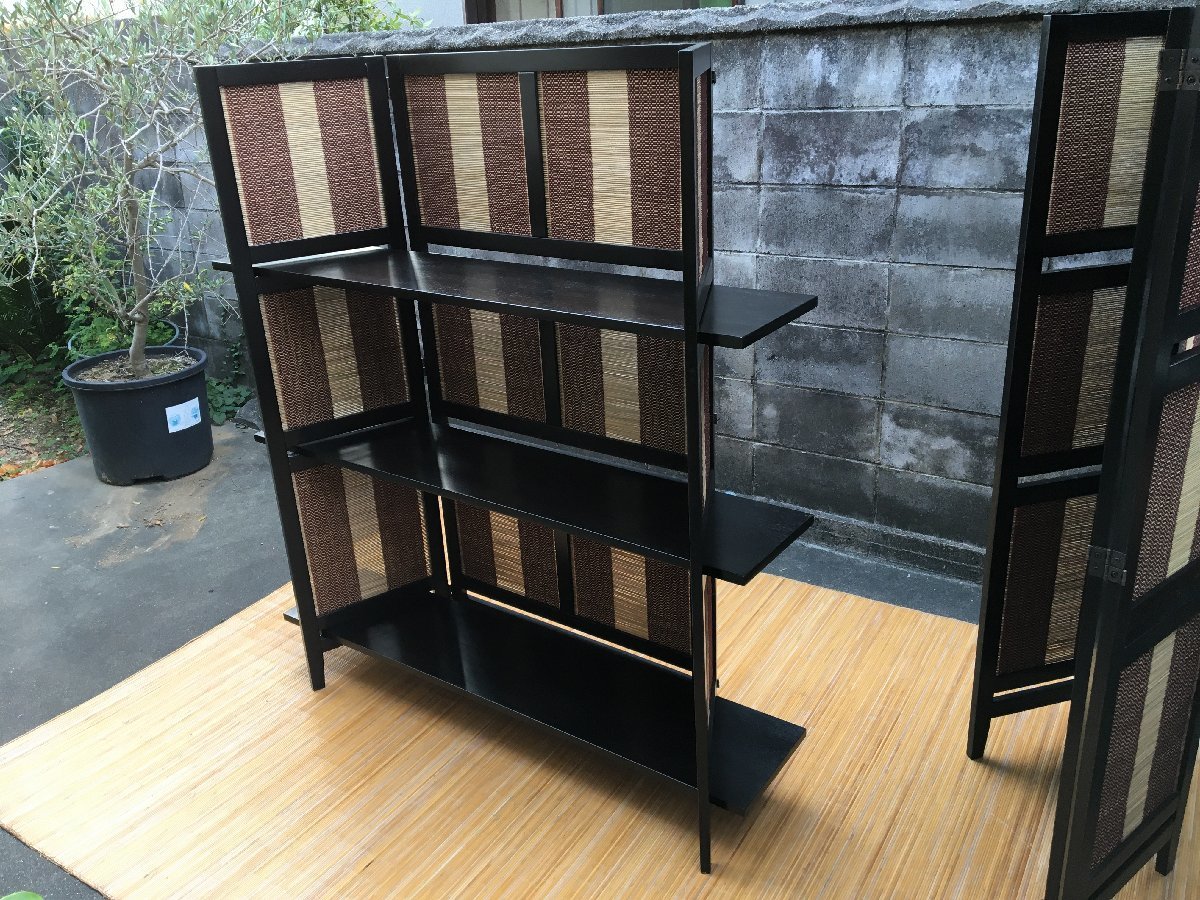 ②【500円配達~】H150㎝ アジアン 和風 パーティション 衝立 3段