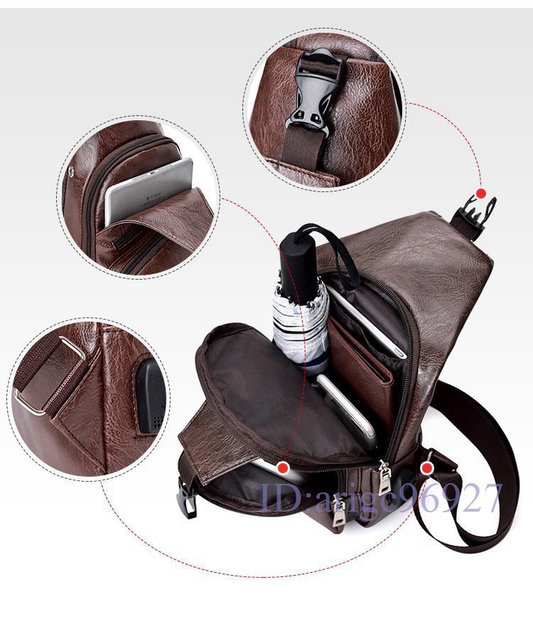 X954* new goods mobile charge messenger bag body bag men's one shoulder large body bag USB cable with pocket cable hole 