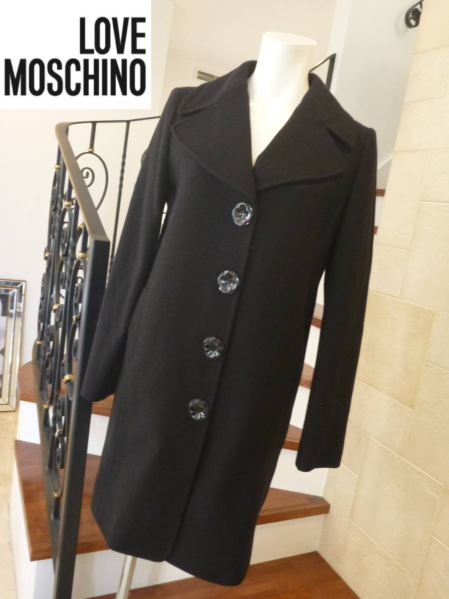 おまけ付】 新品同様 ☆黒 ブラック コート 40 L相当 MOSCHINO（ラブ