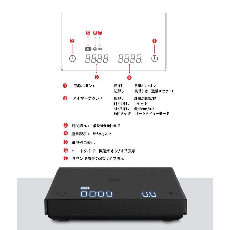 ドリップスケール 電子秤 コーヒー用スケール タイマー機能 黒