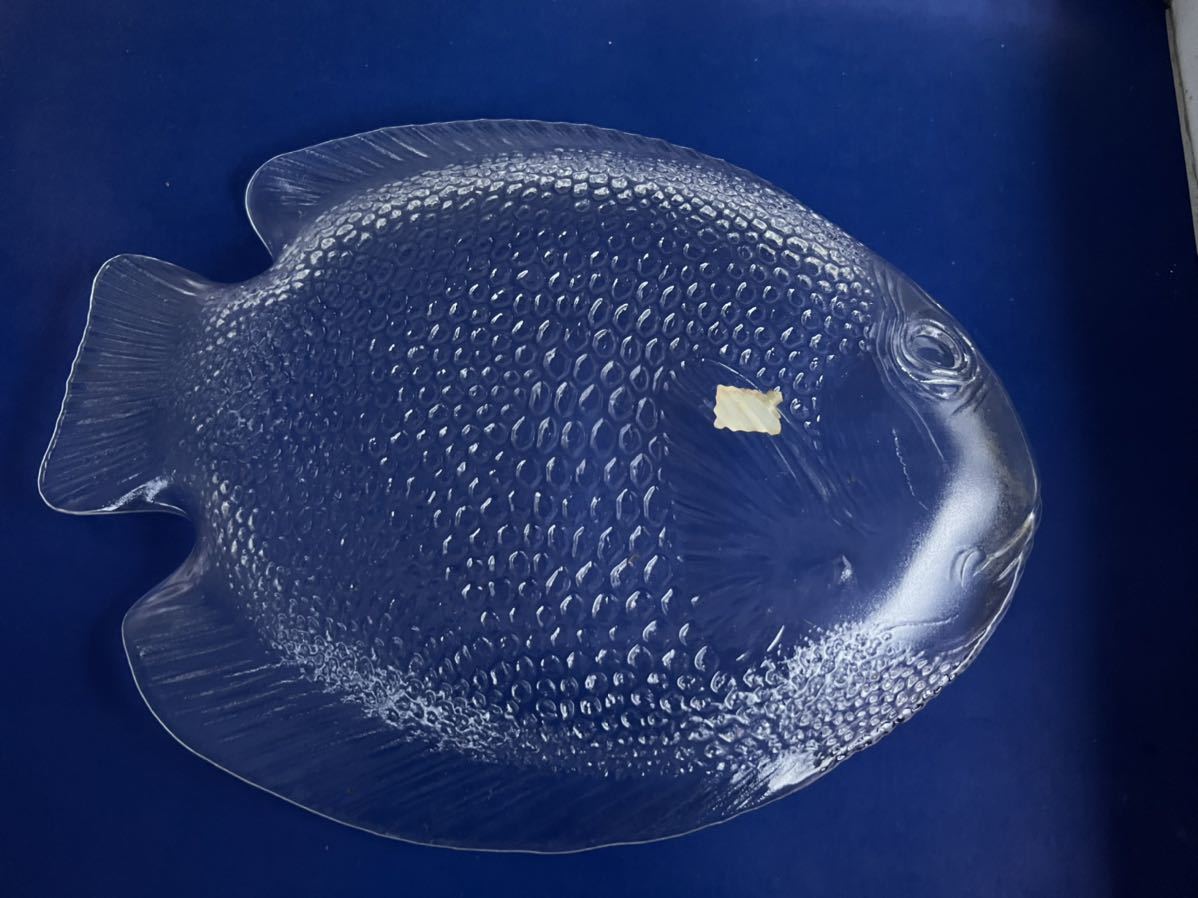 ◆未使用◆ビンテージ　大小2枚セット　フランス　Arcoroc アルコロック社製　魚型ガラスプレート　HYK◆A-3463_画像6