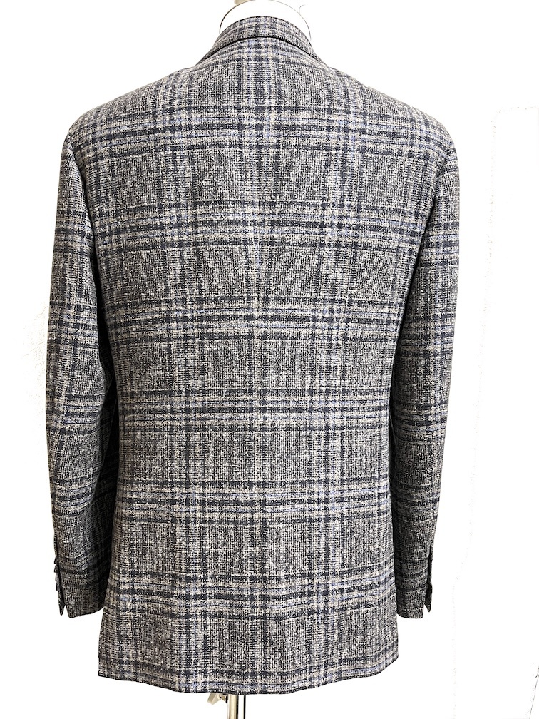 絶妙な生地感 Kiton カシミアリネン4種混紡 チェックジャケット ブレザー グレー 48