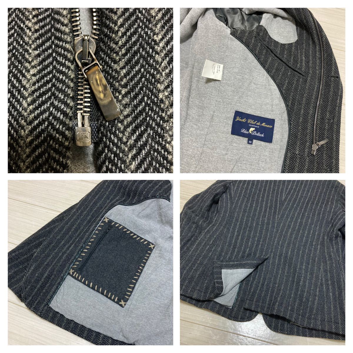 レア■Yacht Club de Monaco モナコ ヨットクラブ■ジャケット 50 XL ネイビー グレー ツイード ヘリンボーン テーラード イタリア製_画像9