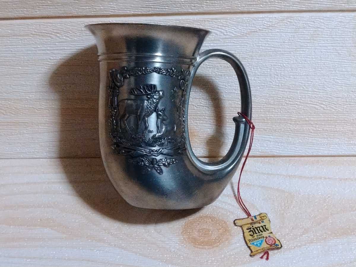  ultra rare! dead stock goods! beer jug! west Germany! Vintage! hunting horn baby's bib n95%!Zinn! mug! thing 