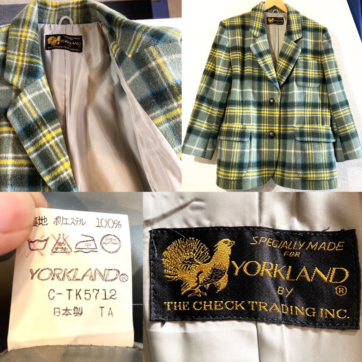 YORKLAND！ウールジャケット！ツイード！テーラード！タータンチェック！くるみボタン！タータンショップヨーク！ヨークランド グリーン 緑_画像3