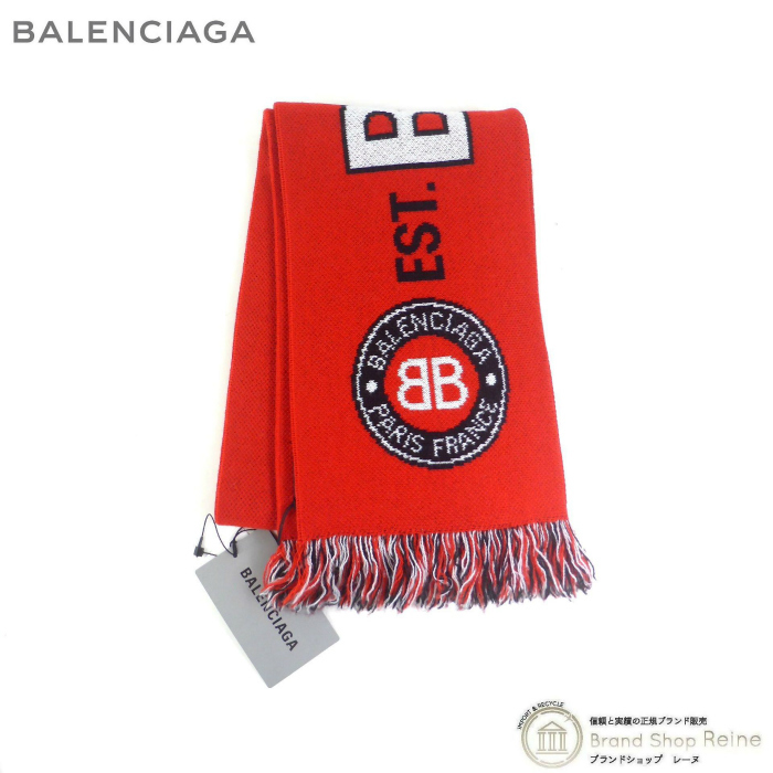 新作グッ （BALENCIAGA） バレンシアガ サッカー レッド（新品） 640176 マフラー スカーフ ウール ロゴ BB ニット 服飾小物
