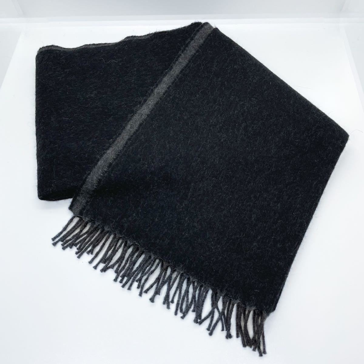 美品 入手困難 HERMES エルメス マルジェラ期 カシミヤ85% ウール15% フリンジ ダブルフェイス マフラー メンズレディース ブラック グレー