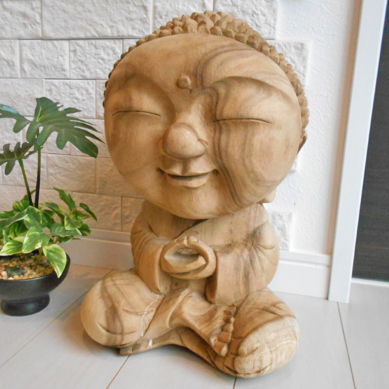 アウトレット ベビーフェイス 一刀彫 仏陀座像 30ｃｍ お祈りかえる