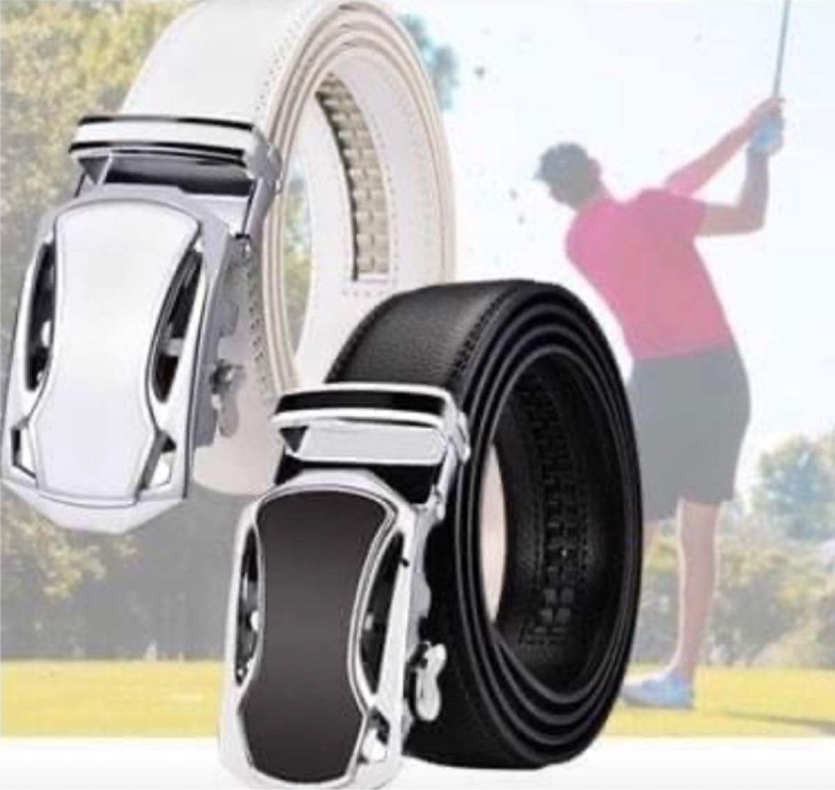 【黒】 オートロック式 ゴルフベルト 革 穴なし サイズ調整可 メンズ 人気商品 穴なしベルト メンズベルト