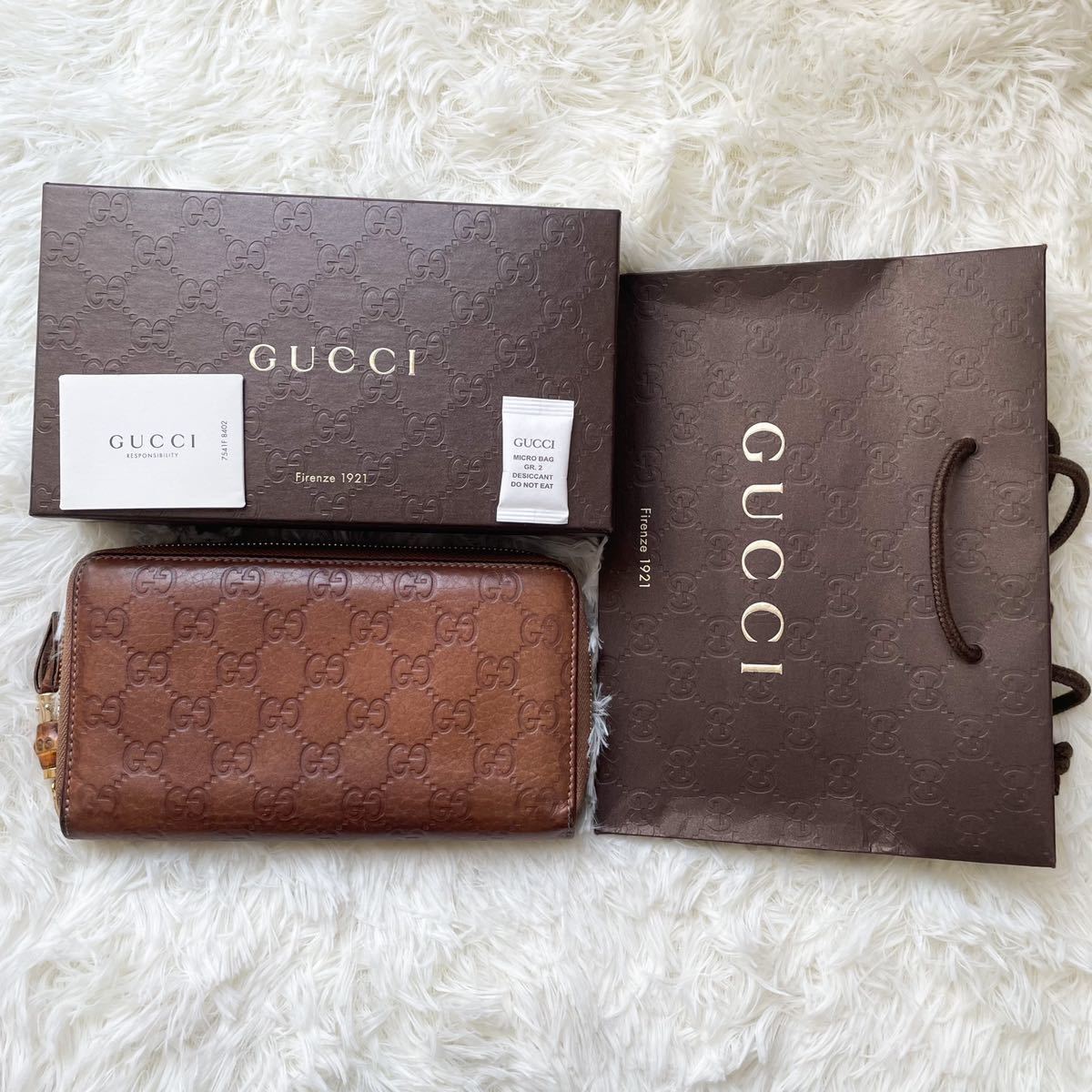 付属品あり/超極 グッチ GUCCI 長財布ラウンドファスナー バンブー