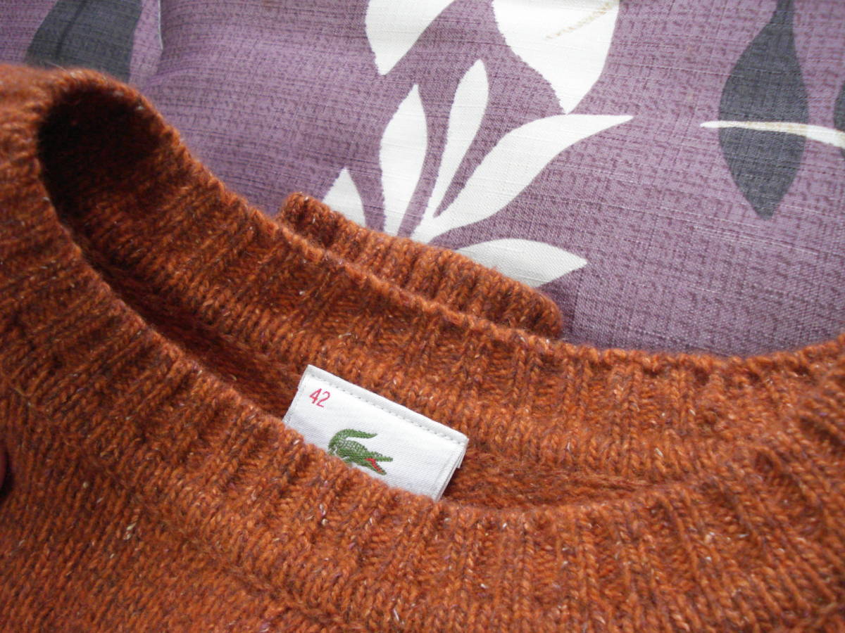 柿色で手編みの風合いがイイ感じのセーター！LACOSTE(ラコステ) 長袖セーター 柿色の柄？ 42 割と良品売切り！_画像9