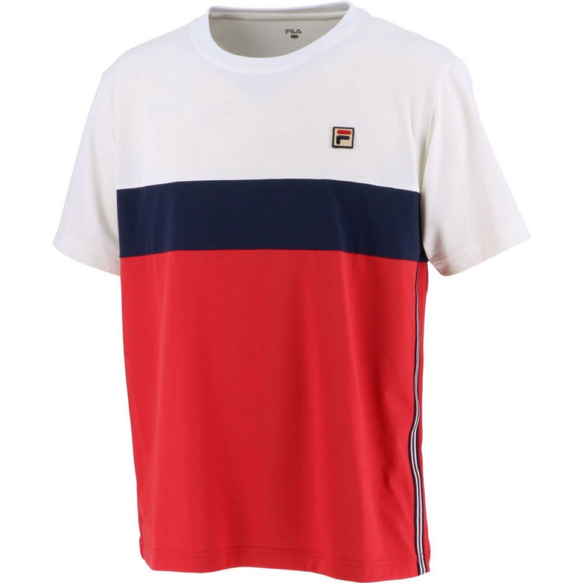 FILA フィラ テニスウェア 半袖Tシャツ 半袖ゲームシャツ レッド＆ネイビー(赤＆紺) VM5566 メンズM 新品