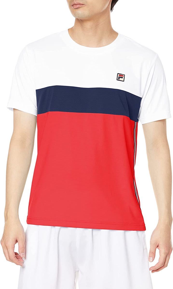 FILA フィラ テニスウェア 半袖Tシャツ 半袖ゲームシャツ レッド＆ネイビー(赤＆紺) VM5566 メンズM 新品