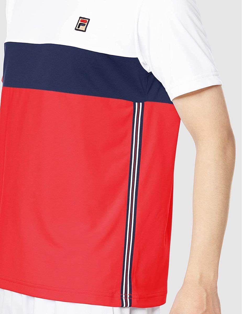 FILA フィラ テニスウェア 半袖Tシャツ 半袖ゲームシャツ レッド＆ネイビー(赤＆紺) VM5566 メンズM 新品