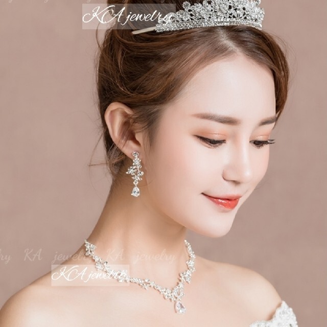  zirconia 3 point set earrings ( earrings )& Tiara & necklace AAA diamond brilliancy wedding wedding wedding accessory 