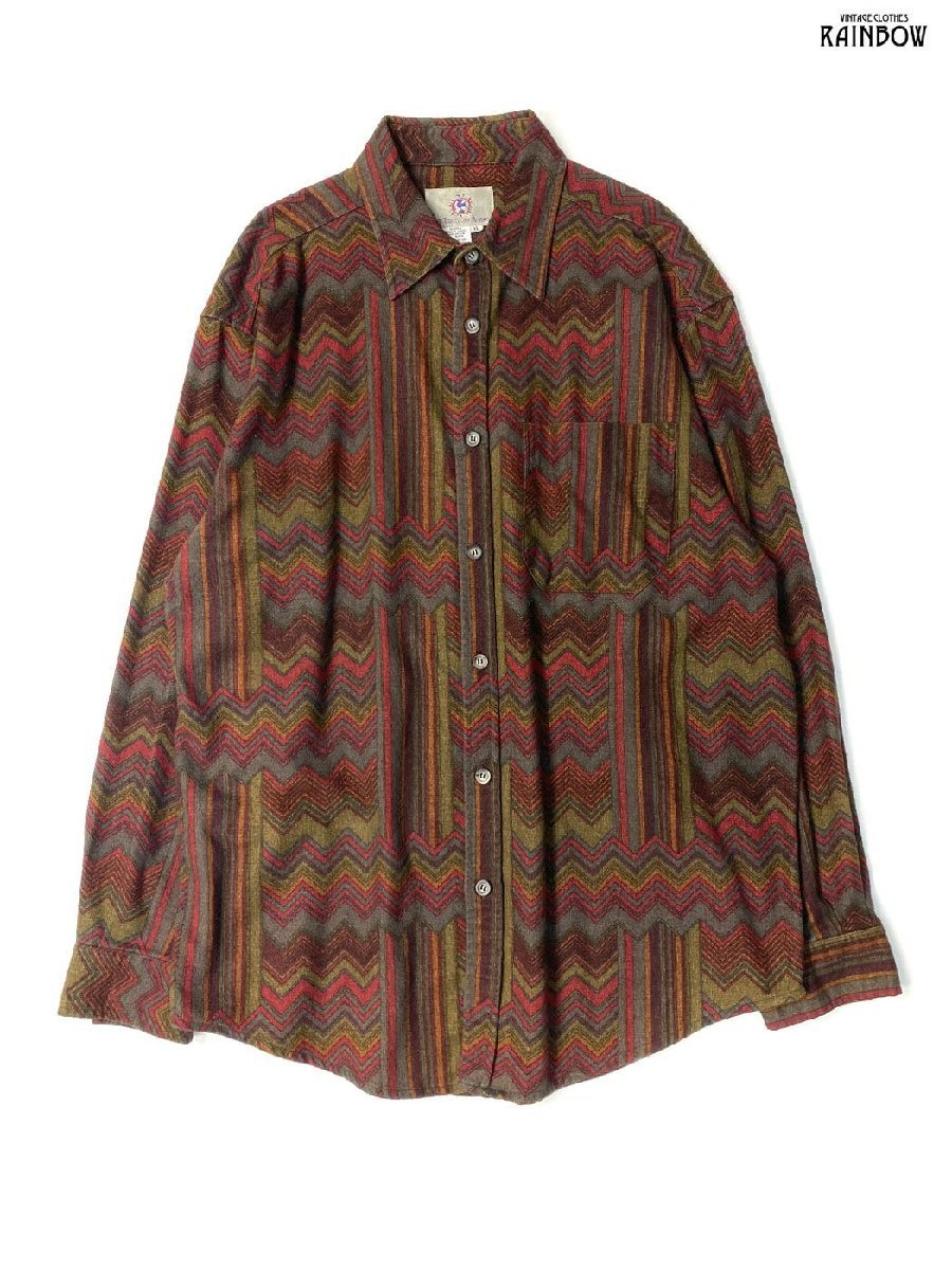 【SALE】 古着 (ttu2210166) 茶 フランネルシャツ 長袖 コットン100% 総柄 Ahead Territory The Mサイズ 【SALE】 古着 (ttu2210166) 茶 フランネルシャツ 長袖 コットン100% 総柄 Ahead Territory The Mサイズ