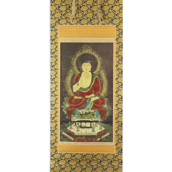 B-2858【複製】国宝・神護寺所蔵 巧芸絹本彩色 釈迦如来像 掛軸/仏教