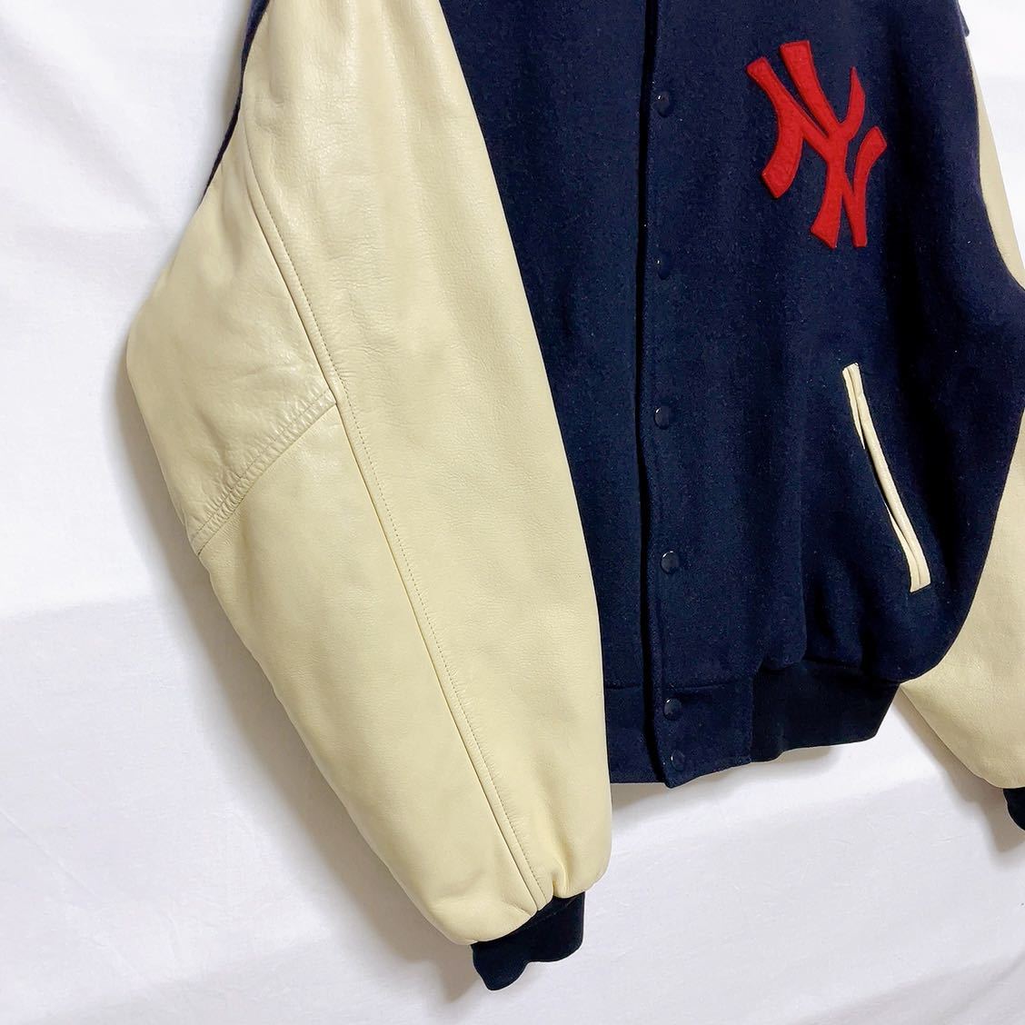 90s American Pastimes USA製 袖レザー スタジャン ヤンキース Yankees オールド ビンテージ_画像4