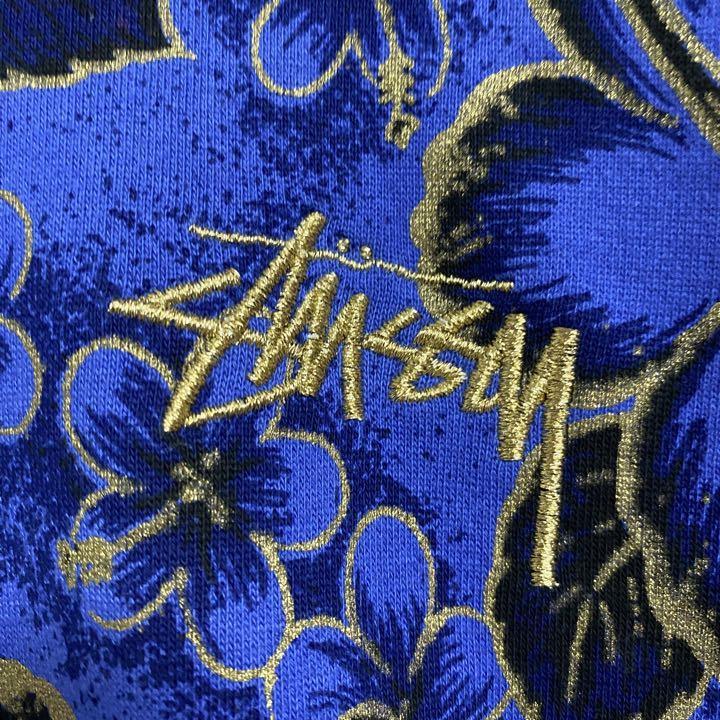 希少デザイン】STUSSY ステューシー パーカー 総柄 花柄 刺繍ロゴ L