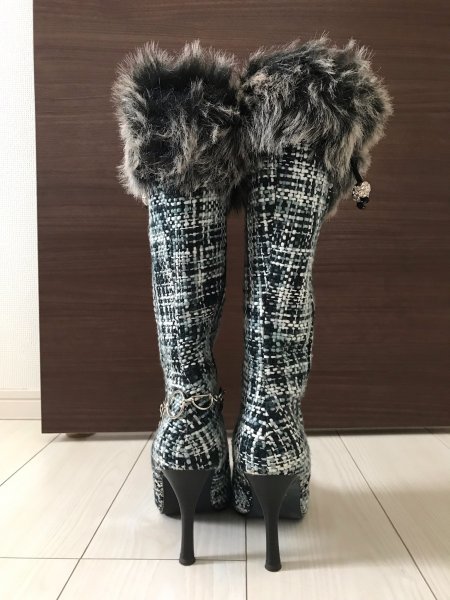 * No-brand * accessory attaching tweed long boots / gray /M