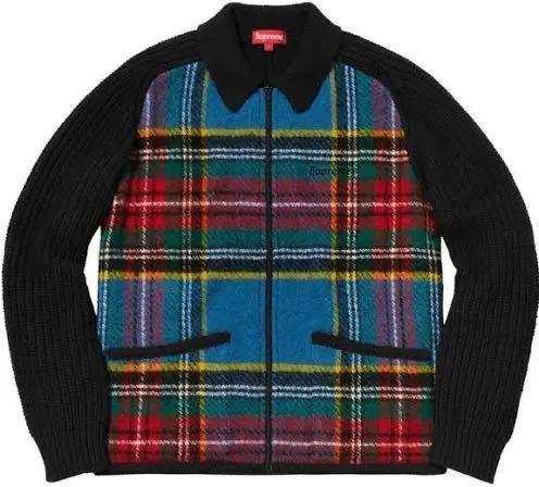 送料無料 M 黒 Supreme Plaid Front ZIP Sweater Black シュプリーム ジップアップ セーター チェック柄 18FW box logo ボックスロゴ 美品