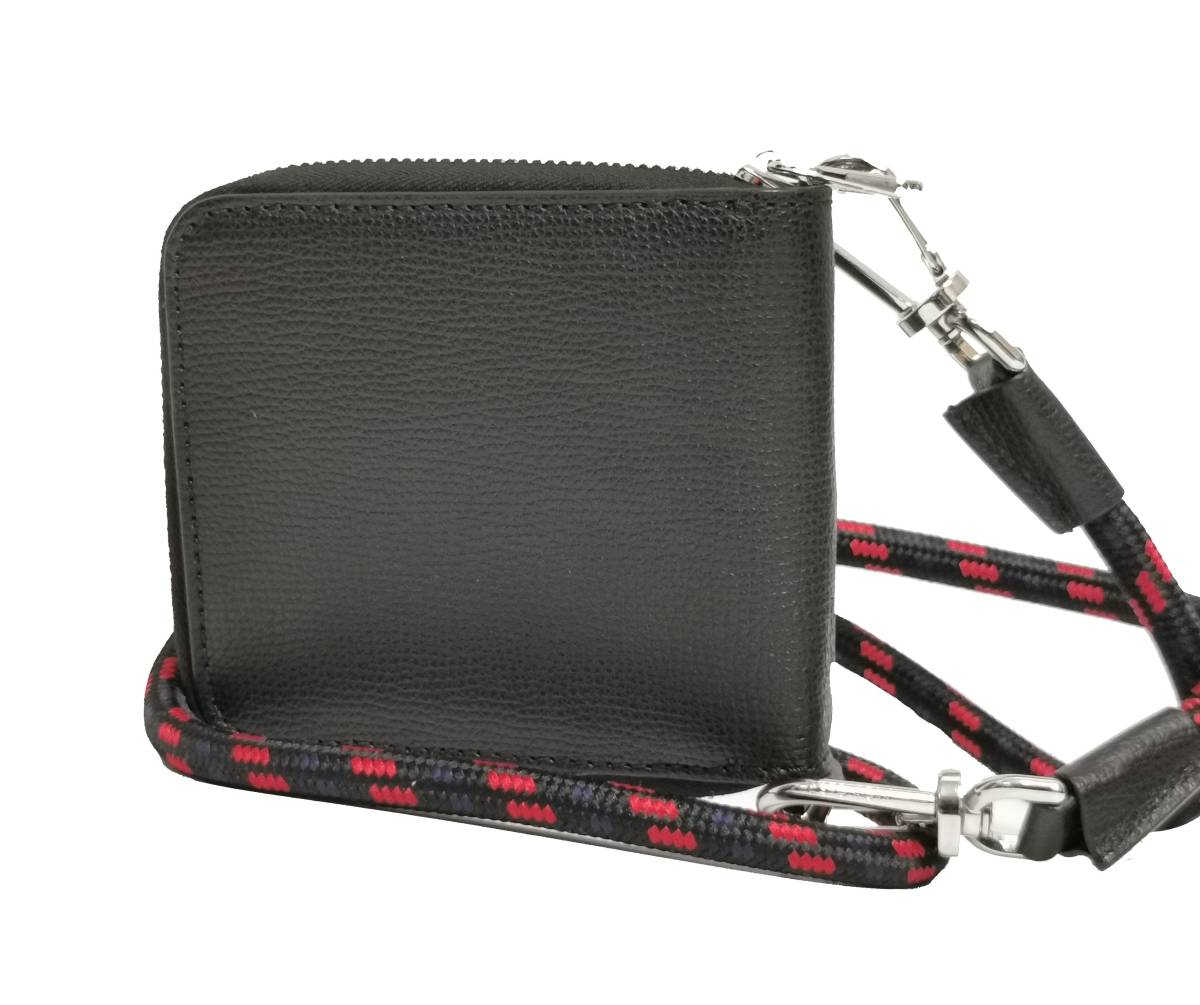 新品 Moncler モンクレール 2つ折り財布 ネックストラップ ワインレッド-