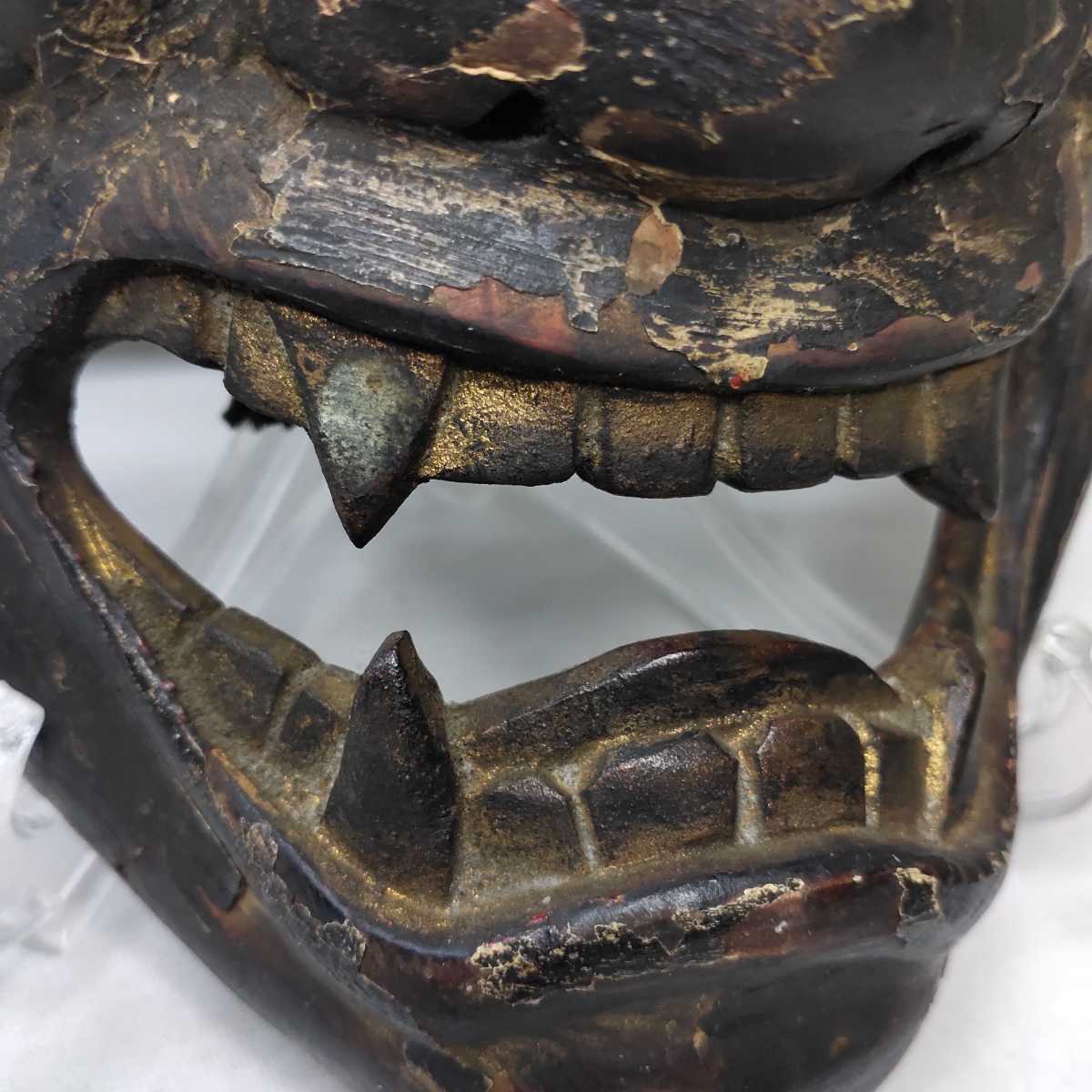 般若(角無し) 木彫お面 古美術品 骨董 江戸期 アンティーク 旧家蔵出し