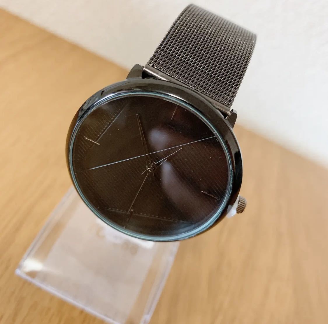 腕時計 男性 超薄型 ステンレス鋼 ステンレスベルト クォーツ腕時計 ブラック_画像7