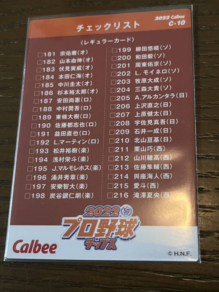 2022カルビー プロ野球チップスカード C-10 チェックリスト 万波中世 北海道日本ハムファイターズ_画像2