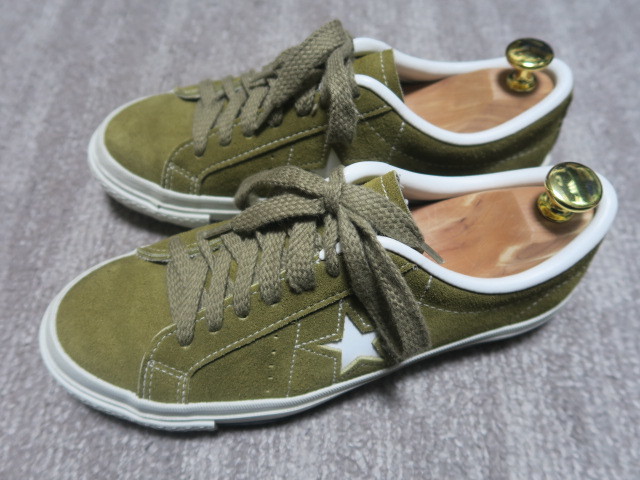 2.4万★美品 国産 CONVERSE ONE STAR J SUEDE OLIVE MADE IN JAPAN コンバース ワンスター スウェード オリーブ 日本製 US5.0 24cm_画像2