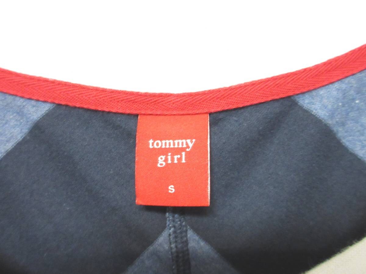 tommy girl トミーガール カットソー ノースリーブ ボーダー レディース S 紺　irmri yg2213_画像3