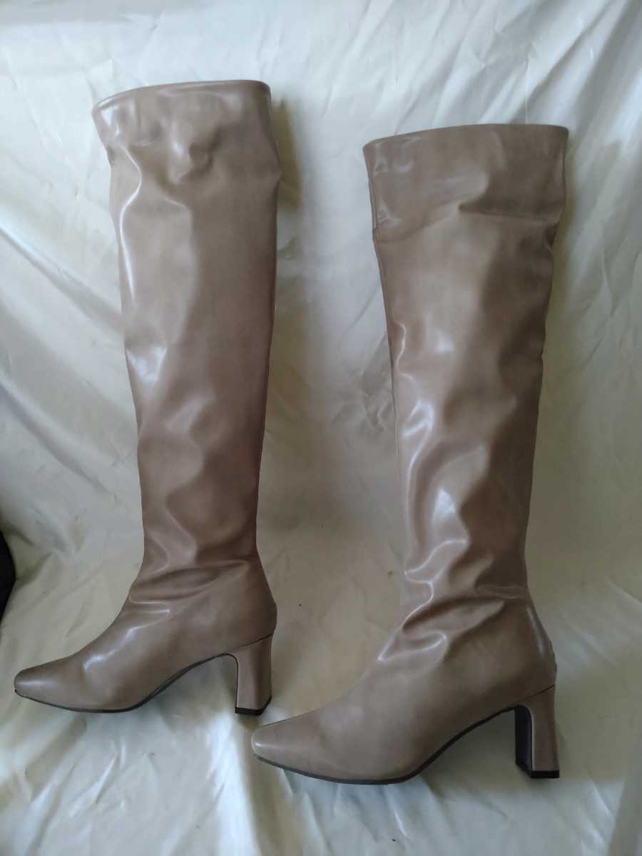  new goods [L] metal rouge square tu plate heel long boots gray maaRu