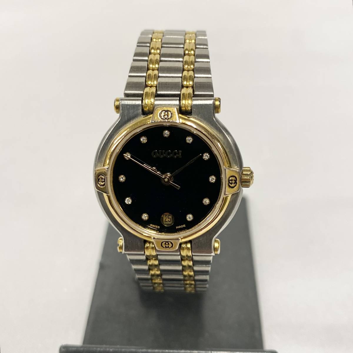 電池交換済】GUCCI グッチ 腕時計 9000L 11P ダイヤ コンビ-