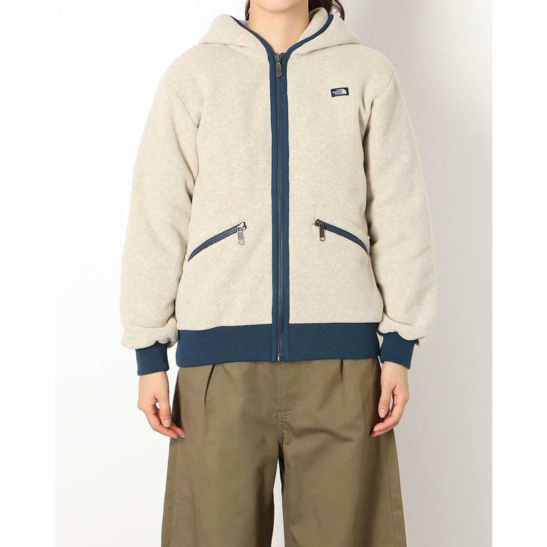 極上品◆THE NORTH FACE ザ ノースフェイス アルマディラフルジップフーディ/フリースジャケット/NAW61831(レディース/S)ベージュ/ネイビー_画像1