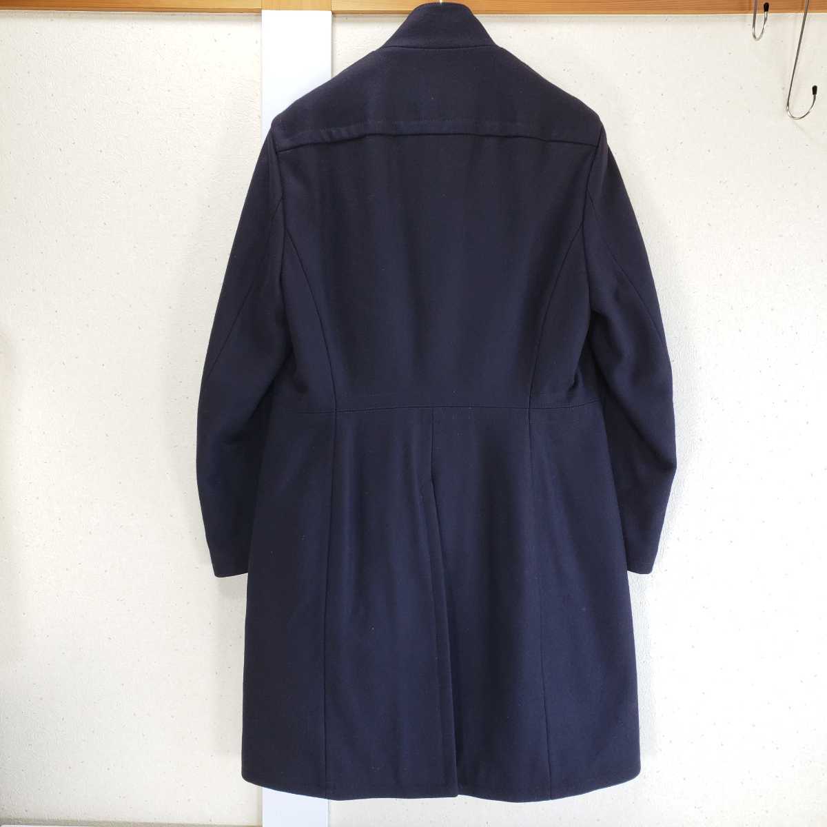美品◆DIRK BIKKEMBERGS ダークビッケンバーグ 立ち襟 ウール生地 ロングコート(48)濃紺/ネイビー
