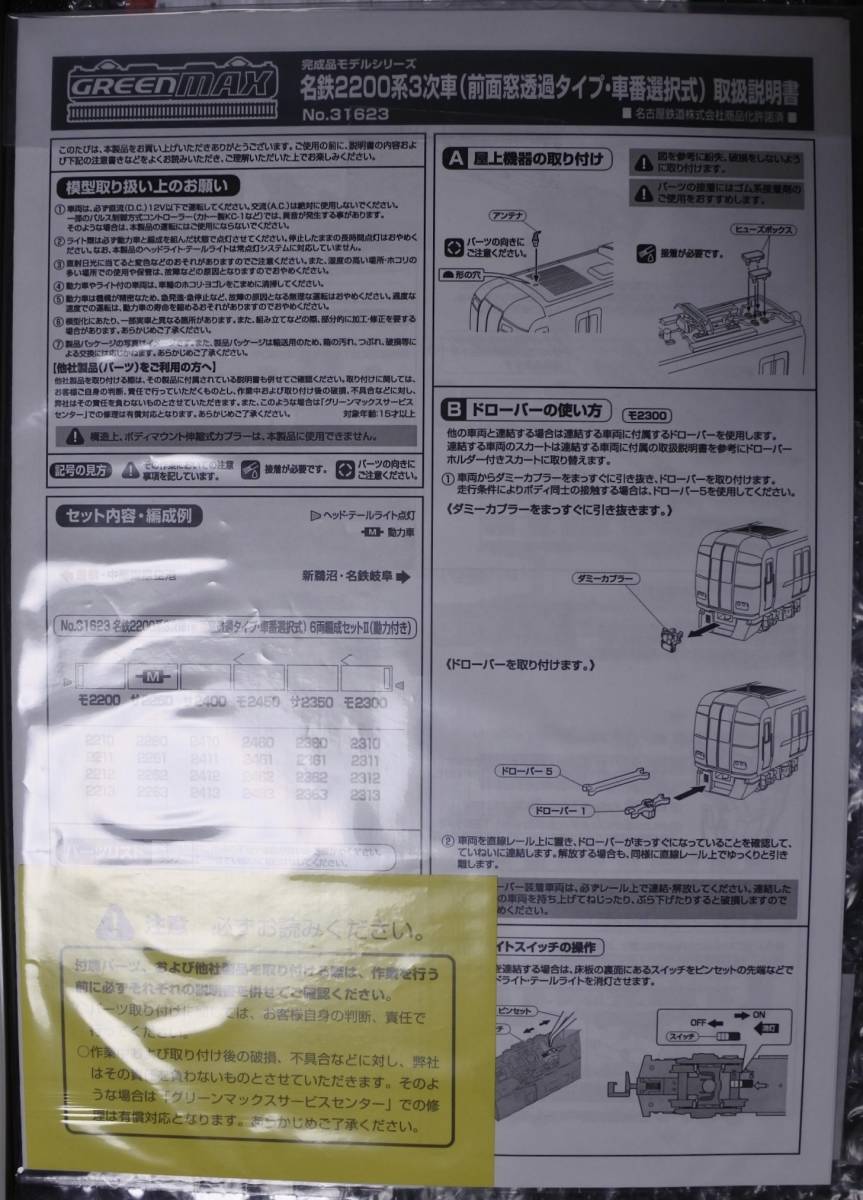 グリーンマックス31623 名鉄2200系 3次車 （前面窓透過タイプ）6両編成セット ＊新品未走行＊_画像2