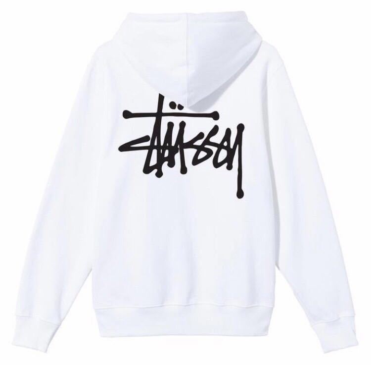 STUSSY ステューシー BASIC HOOD (HOODED) ベーシックロゴ スウェット パーカー プルオーバー 裏起毛 並行輸入品 新品未使用 白 ホワイト_画像1