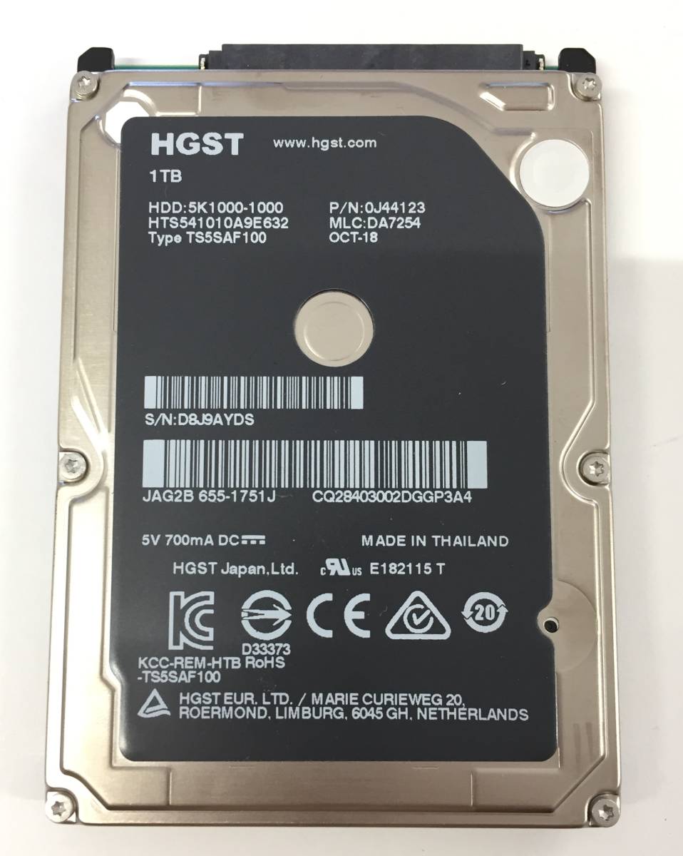 S4110835 HGST 1TB SATA 2.5インチ APPLE用 HDD 1点【中古動作品】_画像1