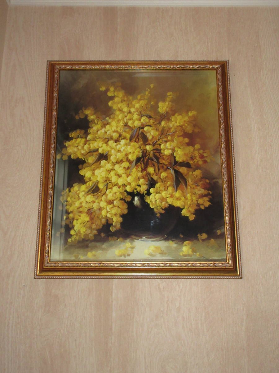 絵画 ☆イタリア製 アートフレーム 幸せを呼ぶ 黄色の花 ミモザ