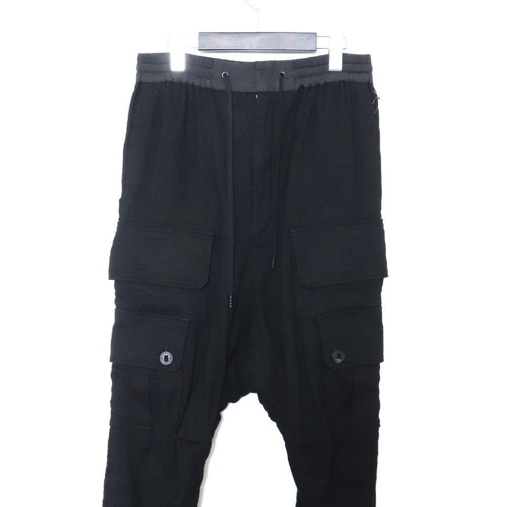 DEVOA 21AW Cargo drop crotch pants ramie high count PTF-HRC ブラック 3 ドロップ カーゴパンツ_画像4