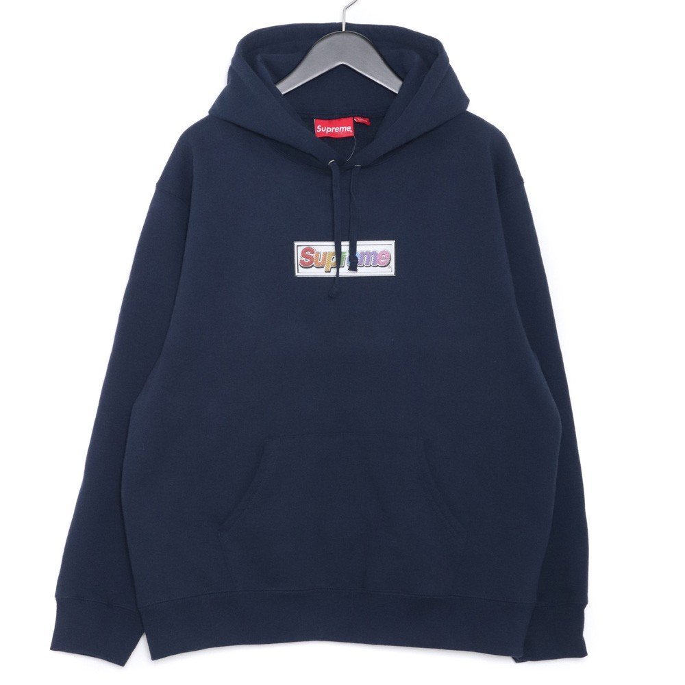 高級感 SUPREME Bling Box Logo Hooded Sweatshirt Mサイズ ネイビー