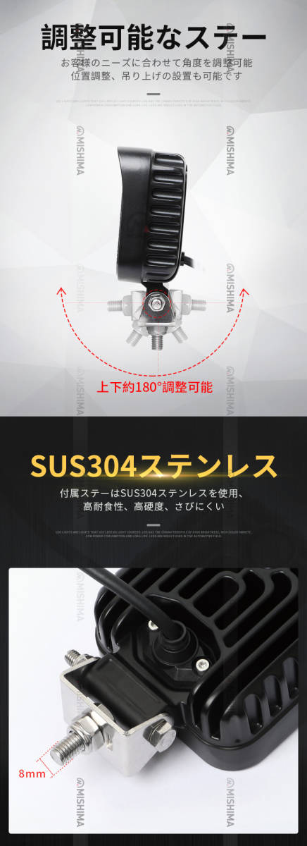 msm6348 コンパクト 軽量 LED ワークライト 作業灯 48W タイヤ灯 補助灯 路肩灯 12V 24V 広角 拡散 軽トラ 重機 荷台灯 防水 フォグランプ_画像7