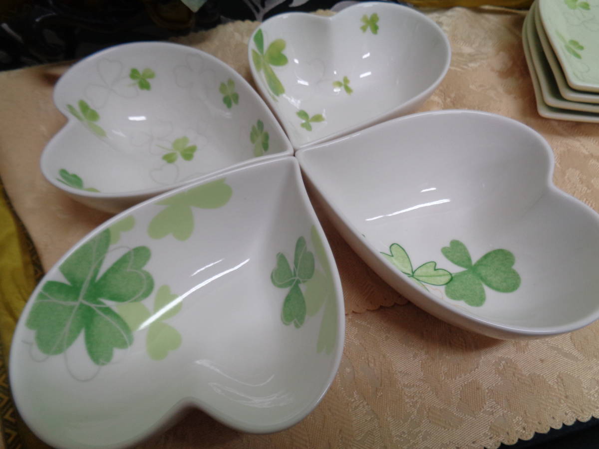 anan four . leaf clover design Heart type plate & small bowl each 4 customer set ceramics tableware unused goods 