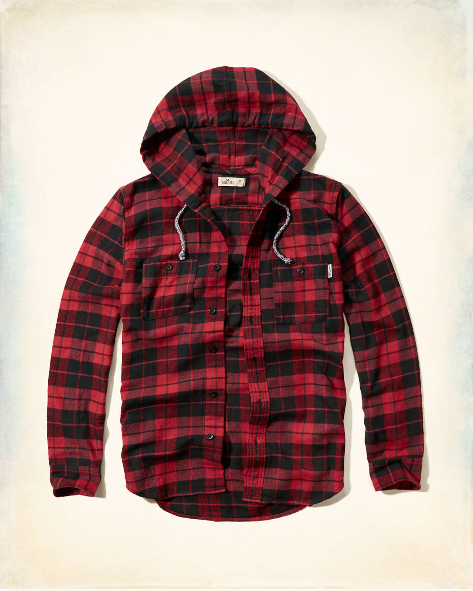 * ラスト * HOLLISTER ホリスター フード フランネル シャツ Hooded Flannel Shirt 長袖 ネルシャツ XL / Red *_画像1