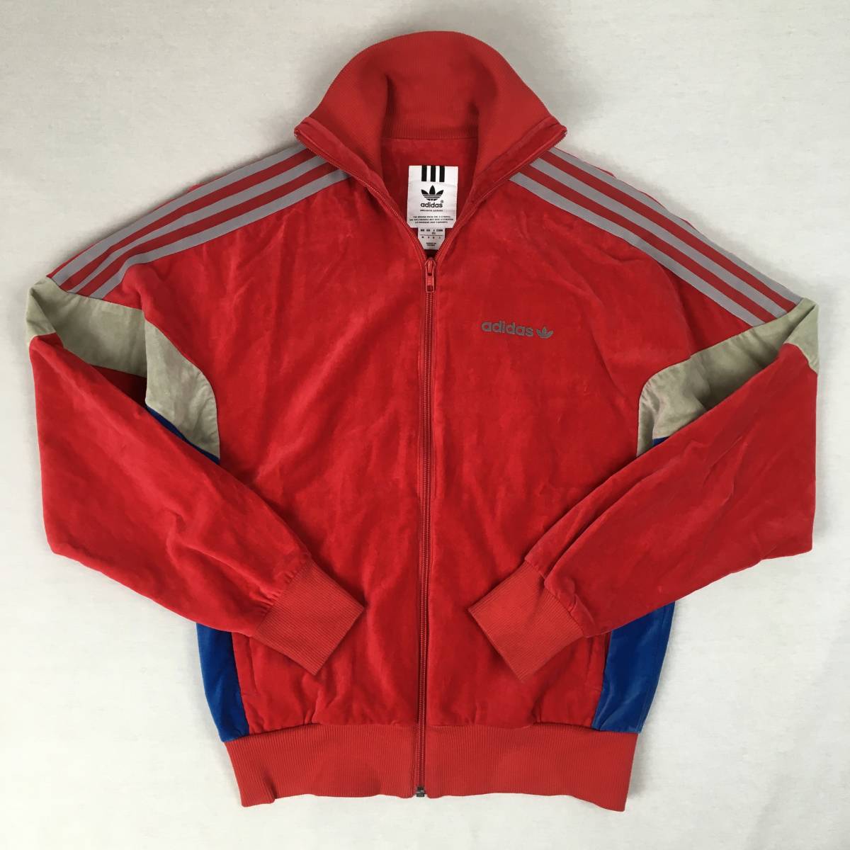 【美品】adidas アディダス AB7758 ベロア ジャージ トラックトップ レッド XSサイズ トレフォイル 三本線